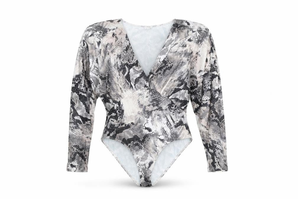 River Island Womens Grey Animal Print Polyester Bodysuit One-Piece Size 8 Snap - Snake Skin Print