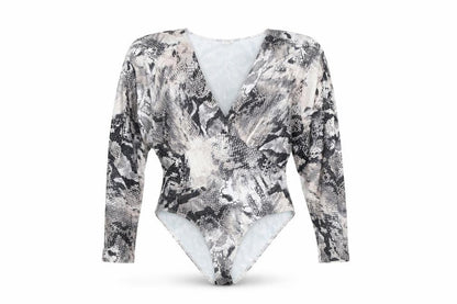 River Island Womens Grey Animal Print Polyester Bodysuit One-Piece Size 8 Snap - Snake Skin Print
