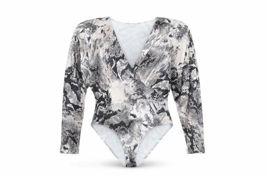 River Island Womens Grey Animal Print Polyester Bodysuit One-Piece Size 8 Snap - Snake Skin Print