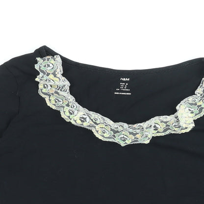 Womens UK Size M H&M Black Basic T-Shirt