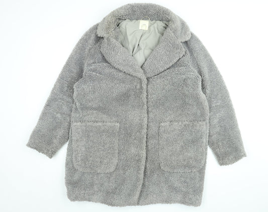 H&M Womens Grey Overcoat Coat Size M Snap