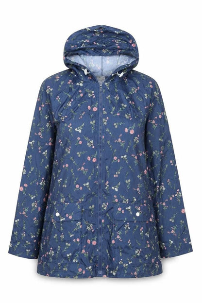 Anne De Lancay Womens Blue Floral Rain Coat Coat Size M Zip