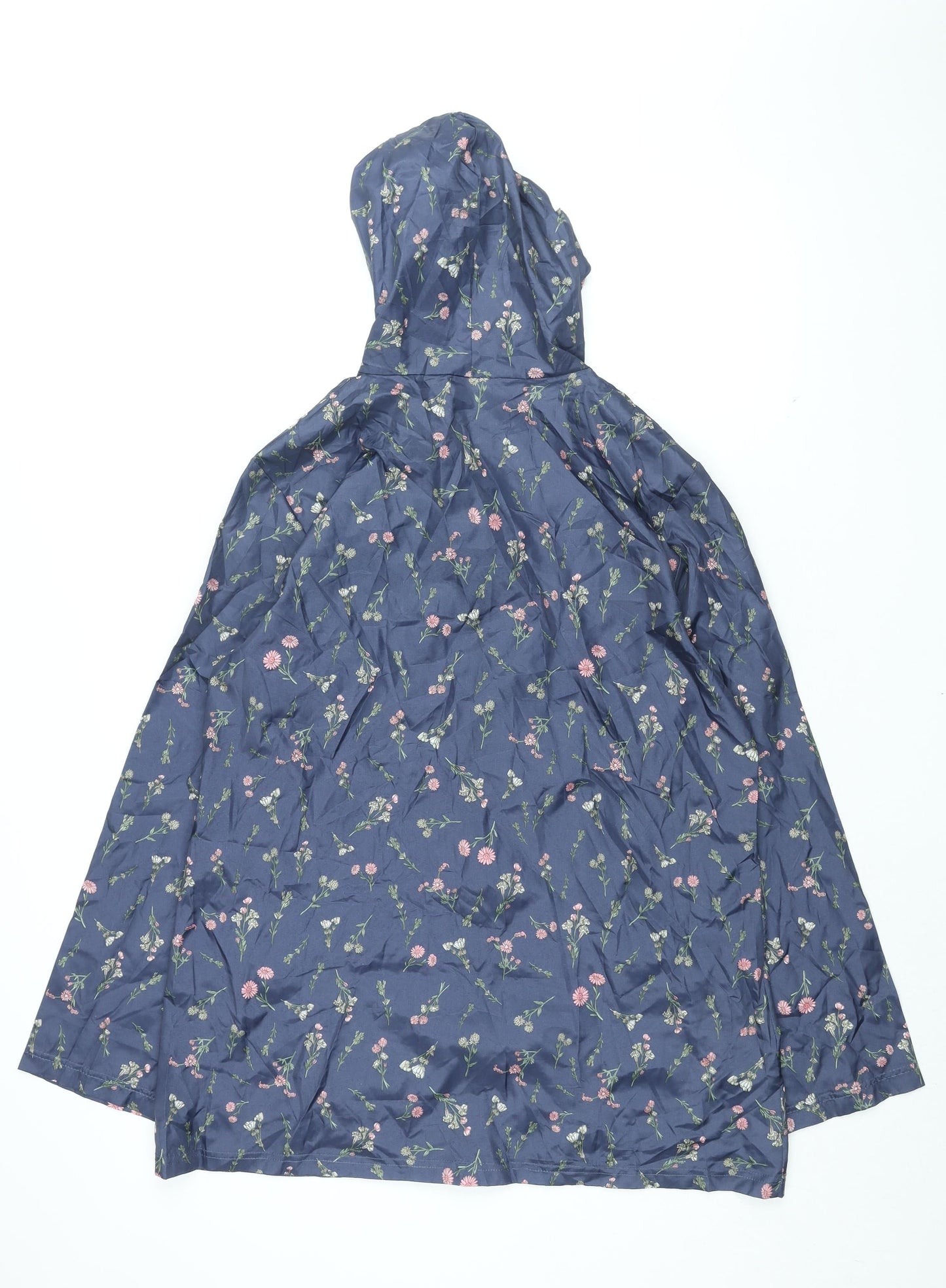 Anne De Lancay Womens Blue Floral Rain Coat Coat Size M Zip