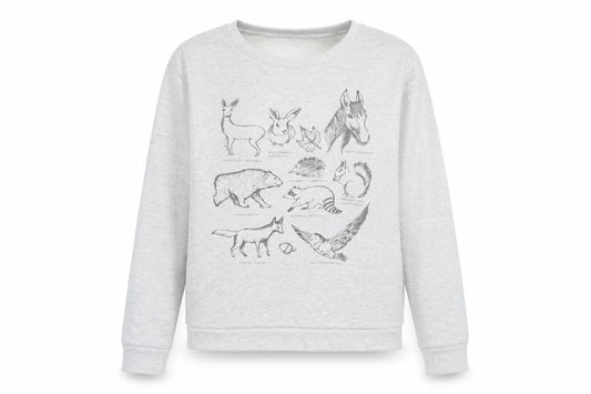Front view of ASOS women’s grey cotton pullover sweatshirt, size UK 14, pullover - animal print, horse, rabbit