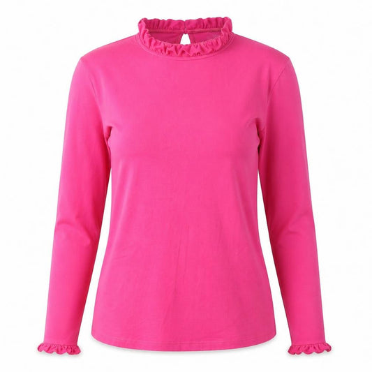 Front view of Red Herring Women's Pink Long Sleeve Blouse, Mock Neck, size S