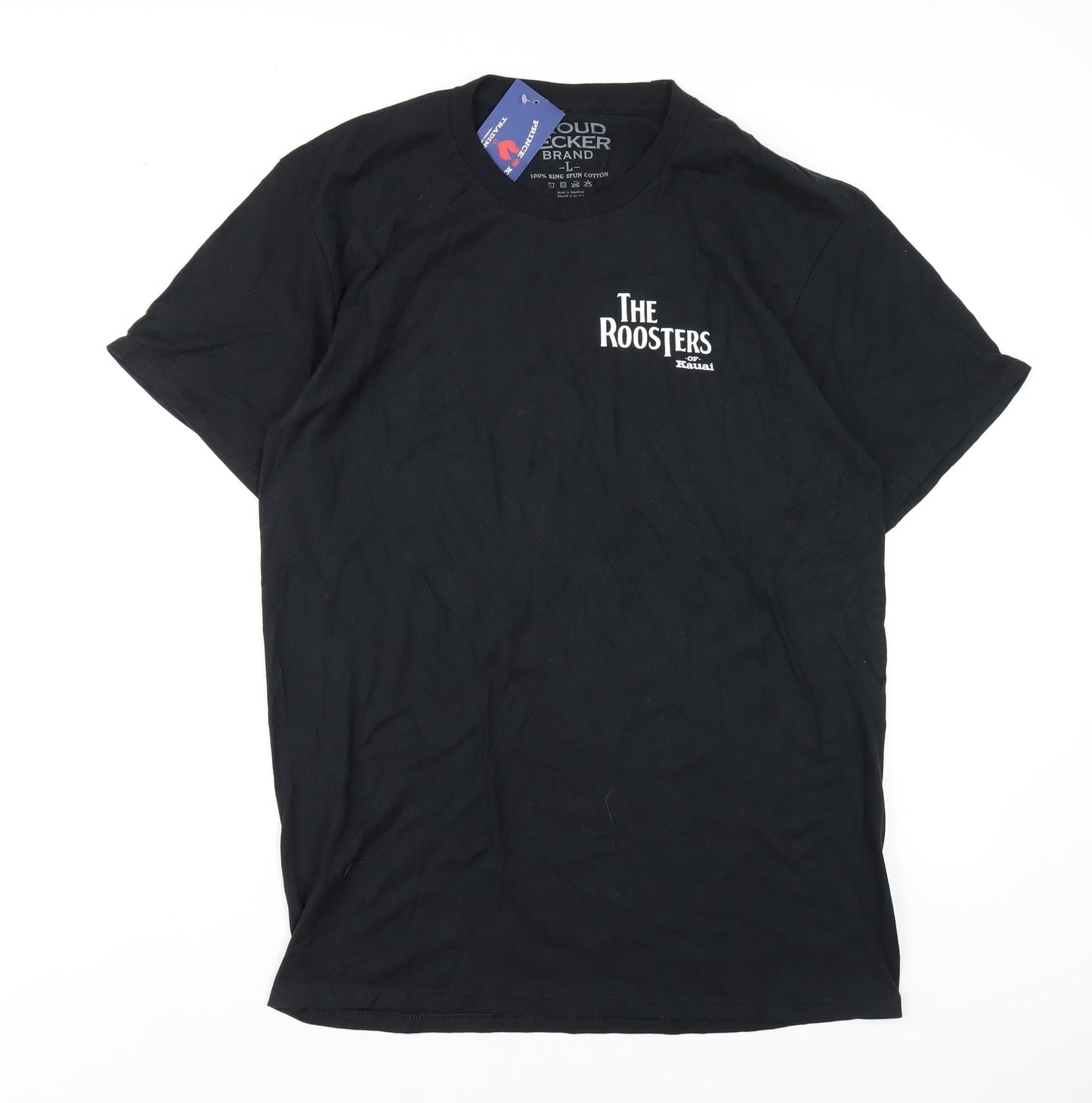 The Roosters Mens Black Cotton T-Shirt Size L Round Neck