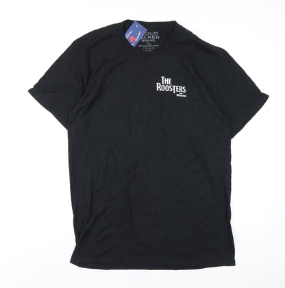The Roosters Mens Black Cotton T-Shirt Size L Round Neck