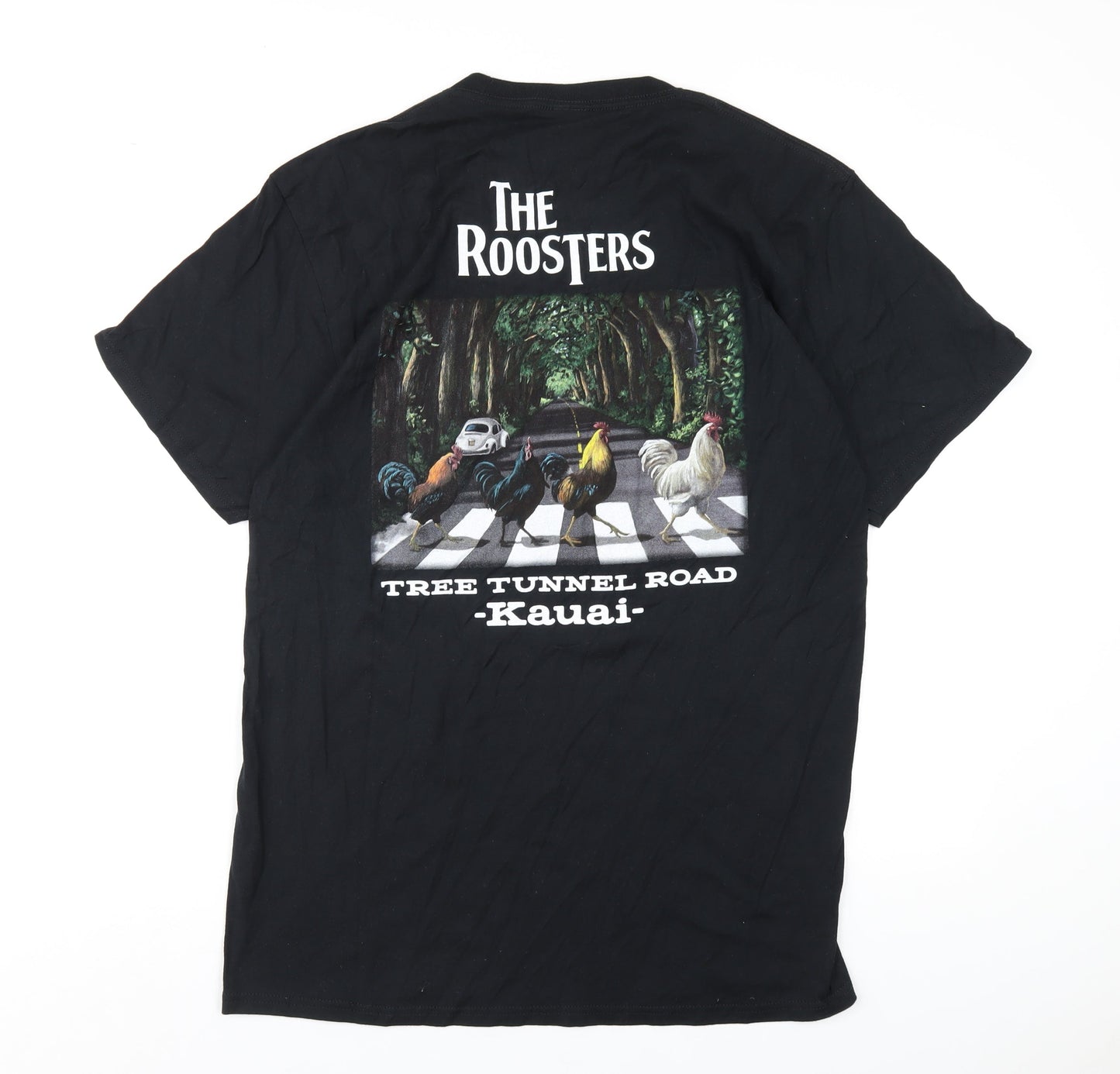 The Roosters Mens Black Cotton T-Shirt Size L Round Neck
