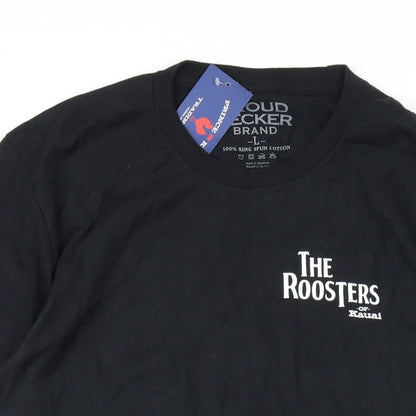 The Roosters Mens Black Cotton T-Shirt Size L Round Neck
