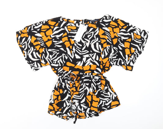 French Connection Womens Multicoloured Geometric Viscose Basic T-Shirt Size M Round Neck