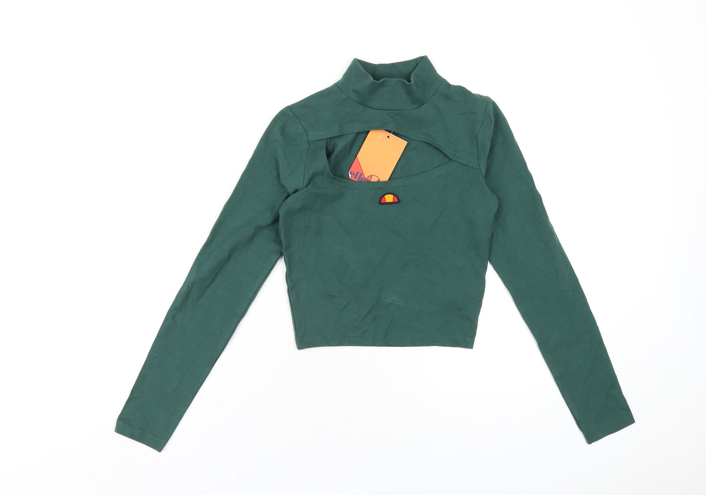 ellesse Womens Green Cotton Basic T-Shirt Size 8 Mock Neck