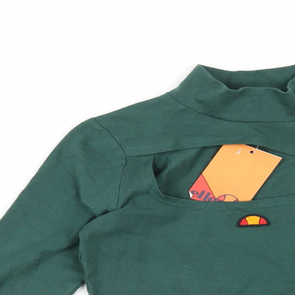 ellesse Womens Green Cotton Basic T-Shirt Size 8 Mock Neck