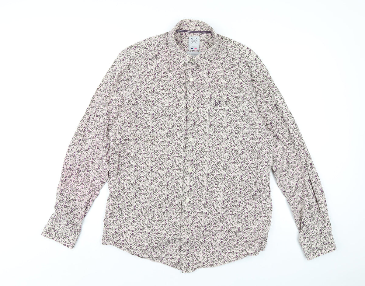 Additional front view of Crew Clothing Multicoloured Geometric Cotton Button-Up, size M, Collared Button