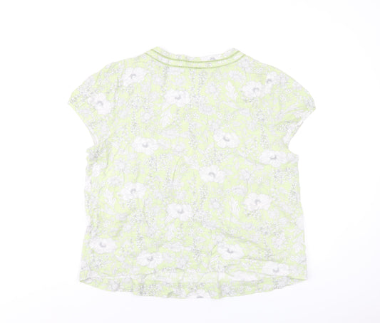 Maine Womens Green Floral Viscose Basic T-Shirt Size 14 V-Neck