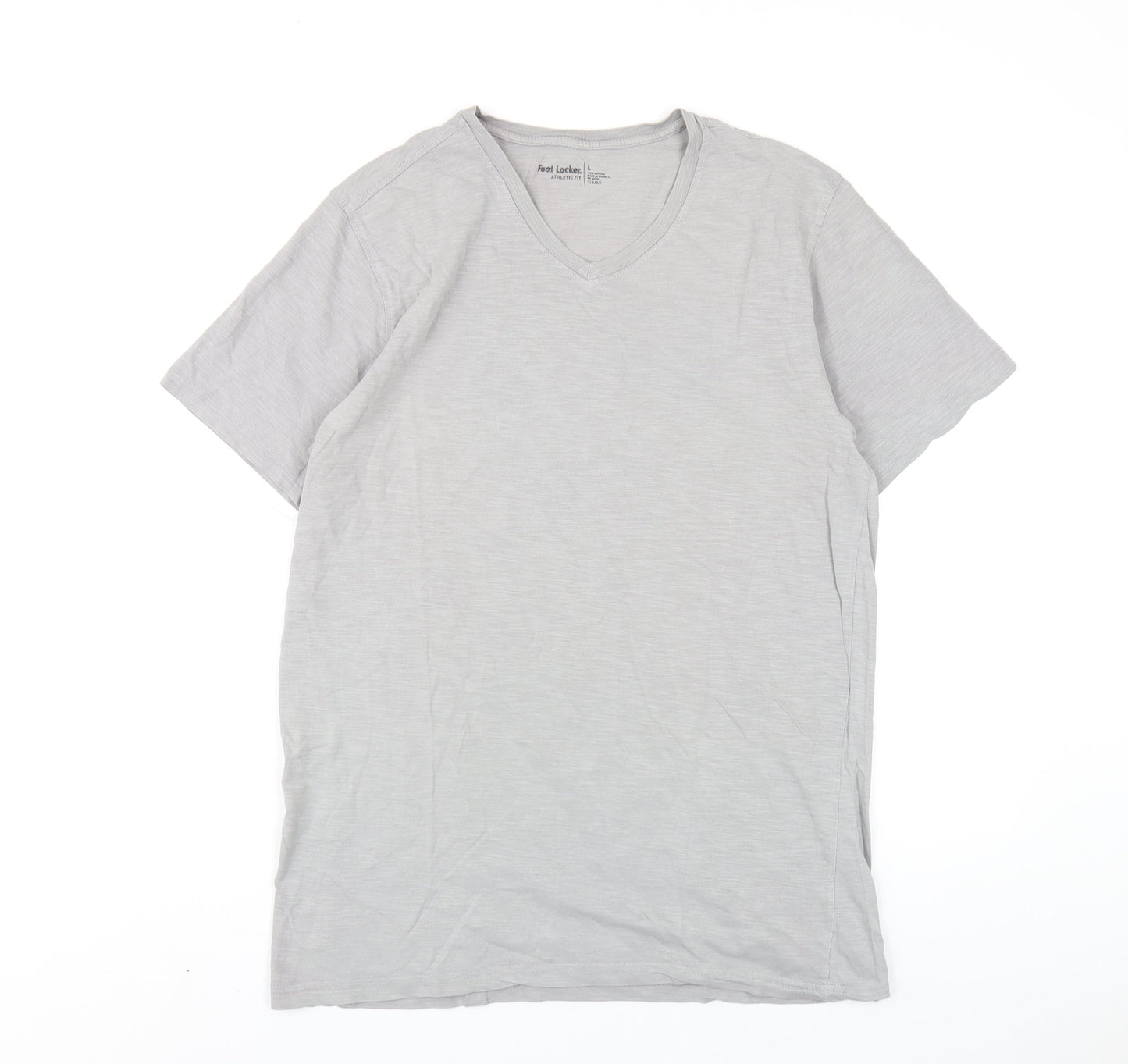 Foot Locker Mens Grey Cotton T-Shirt Size L V-Neck
