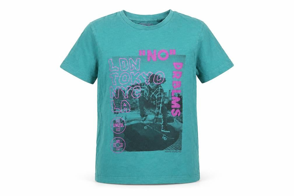 Next Boys Green Cotton Basic T-Shirt Size 7 Years Round Neck Pullover