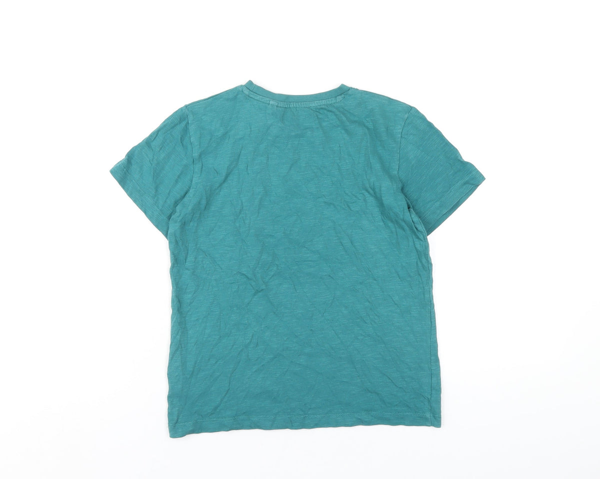 Next Boys Green Cotton Basic T-Shirt Size 7 Years Round Neck Pullover