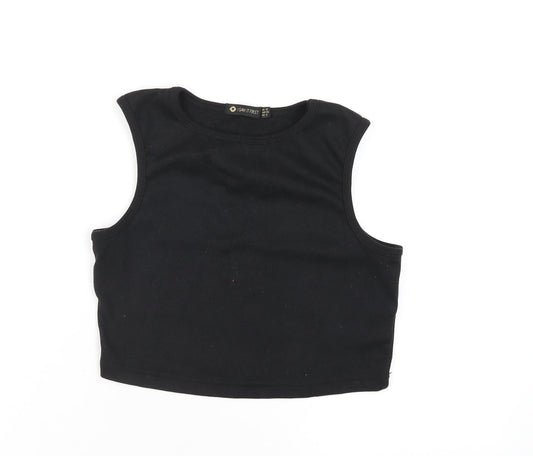 I SAW IT FIRST Womens Black Cotton Cropped Tank Size 12 Round Neck