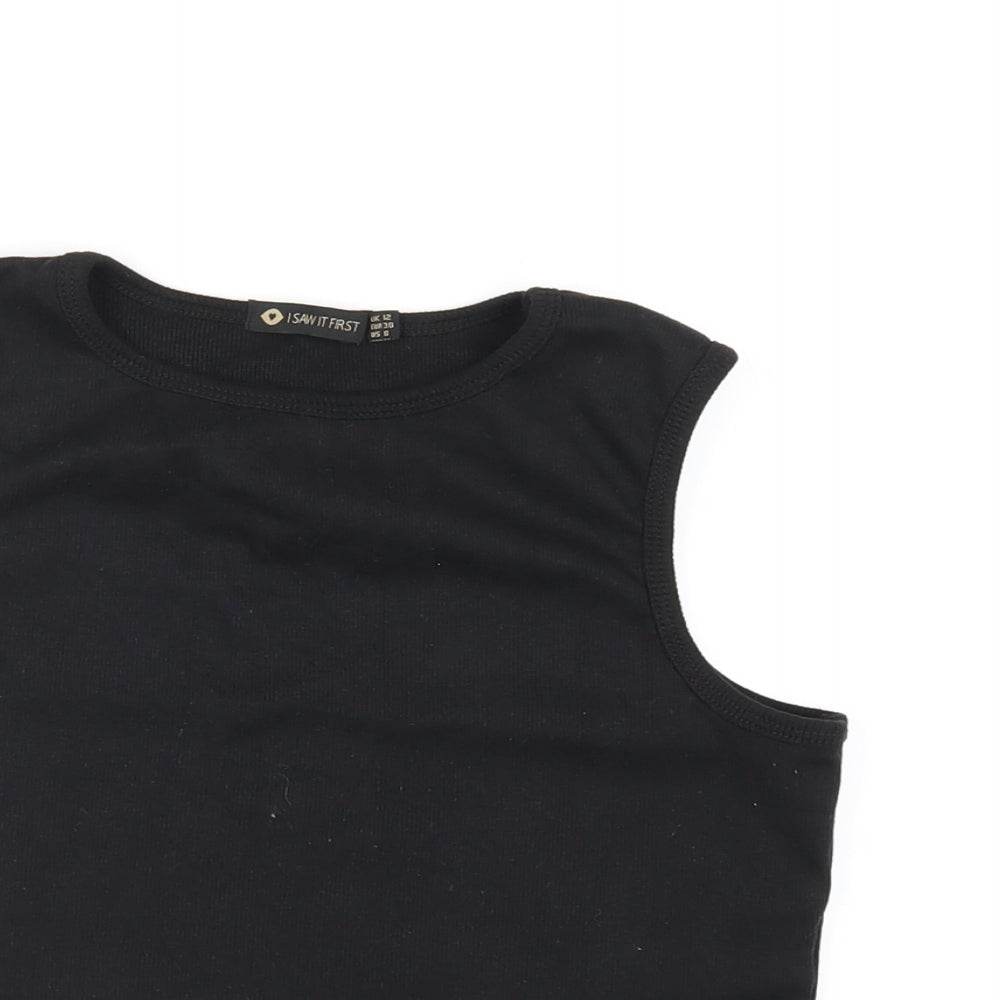 I SAW IT FIRST Womens Black Cotton Cropped Tank Size 12 Round Neck