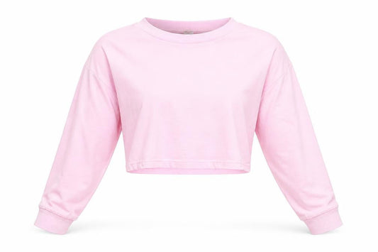 Front view of ASOS women’s pink cotton cropped t-shirt, size UK 8, round neck