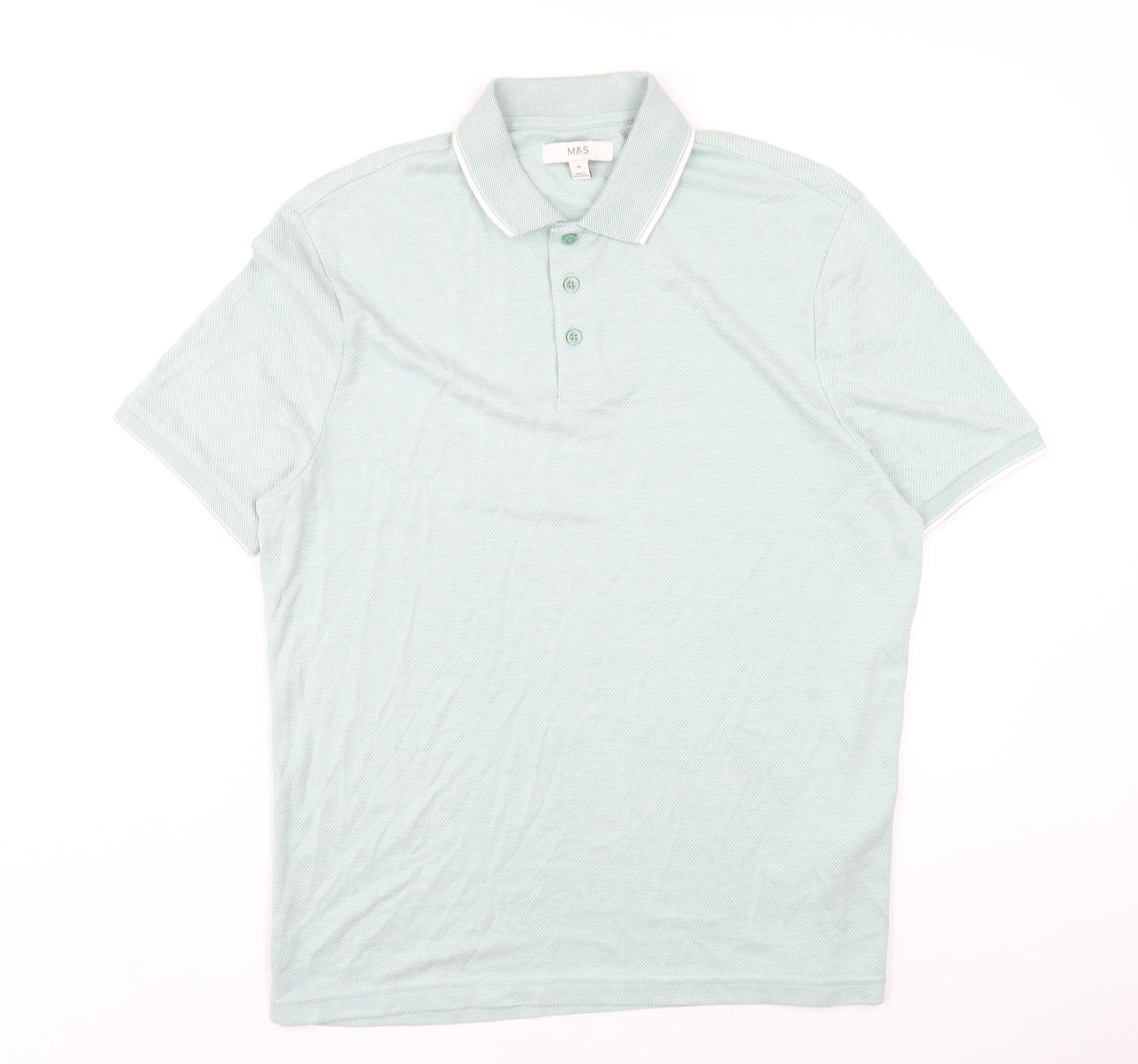 Marks and Spencer Mens Green Modal Polo Size M Collared Button