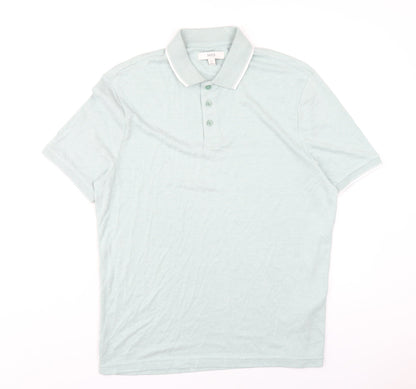 Marks and Spencer Mens Green Modal Polo Size M Collared Button