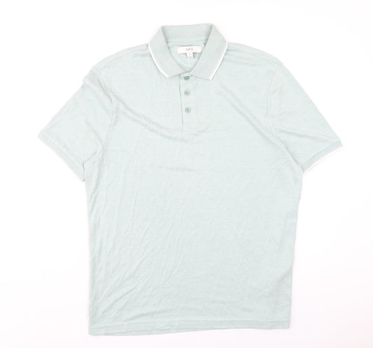 Marks and Spencer Mens Green Modal Polo Size M Collared Button