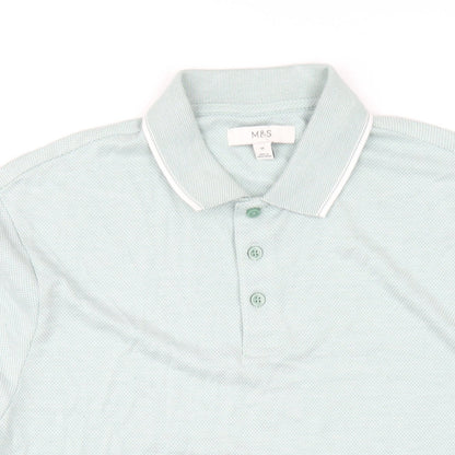 Marks and Spencer Mens Green Modal Polo Size M Collared Button
