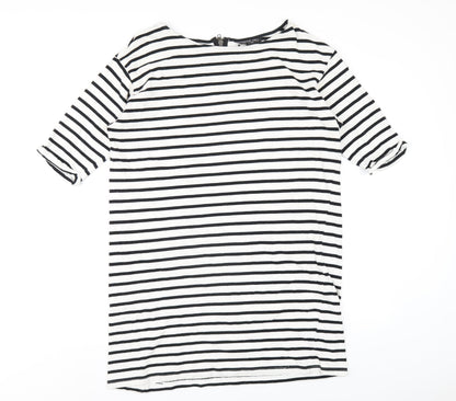 Topshop Womens White Striped Cotton A-Line Size 14 Round Neck Zip