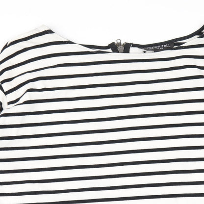 Topshop Womens White Striped Cotton A-Line Size 14 Round Neck Zip