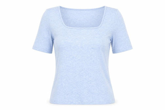 Marks & Spencer Womens Blue Polyester Basic T-Shirt Size 8 Square Neck