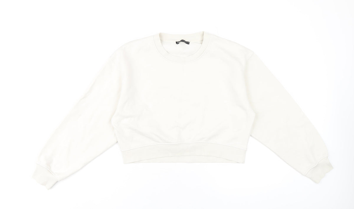Zara Womens Beige Cotton Pullover Sweatshirt Size M Pullover