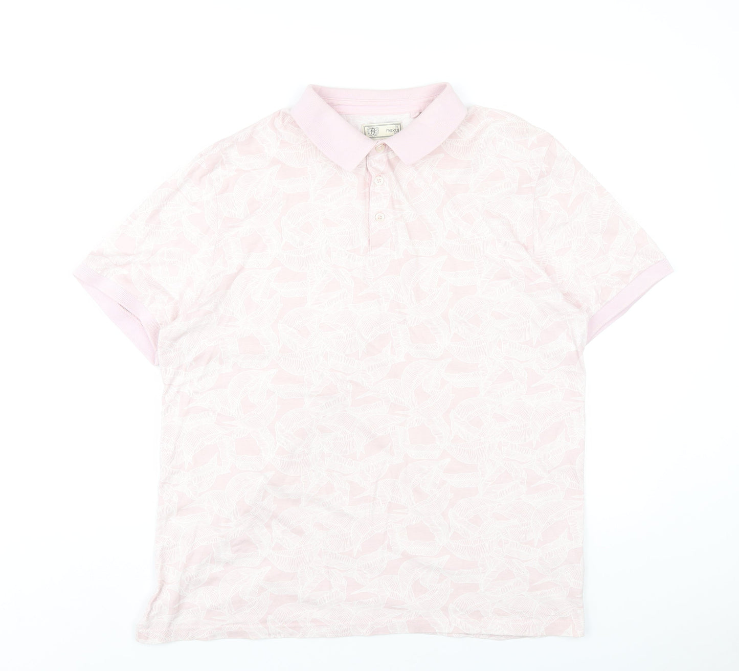 NEXT Mens Pink Geometric Cotton Polo Size XL Collared Button