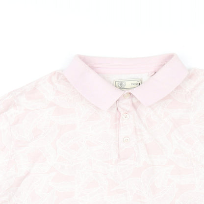 NEXT Mens Pink Geometric Cotton Polo Size XL Collared Button
