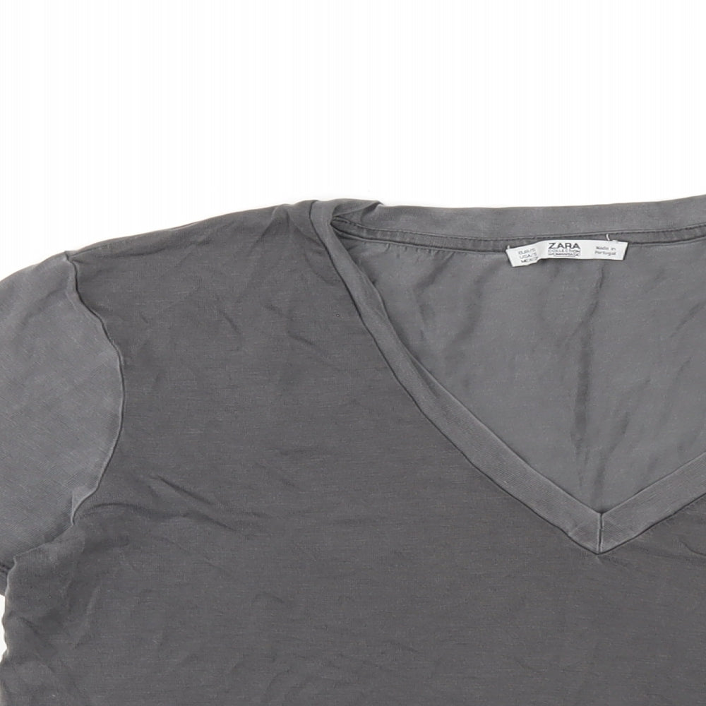 Womens UK Size S Zara Grey Basic T-Shirt