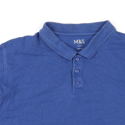 Marks and Spencer Boys Blue Cotton Basic Polo Size 16 Years Collared Button
