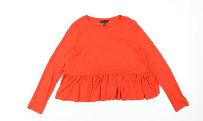 New Look Womens Orange Cotton Basic T-Shirt Size 14 Round Neck