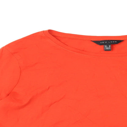 New Look Womens Orange Cotton Basic T-Shirt Size 14 Round Neck