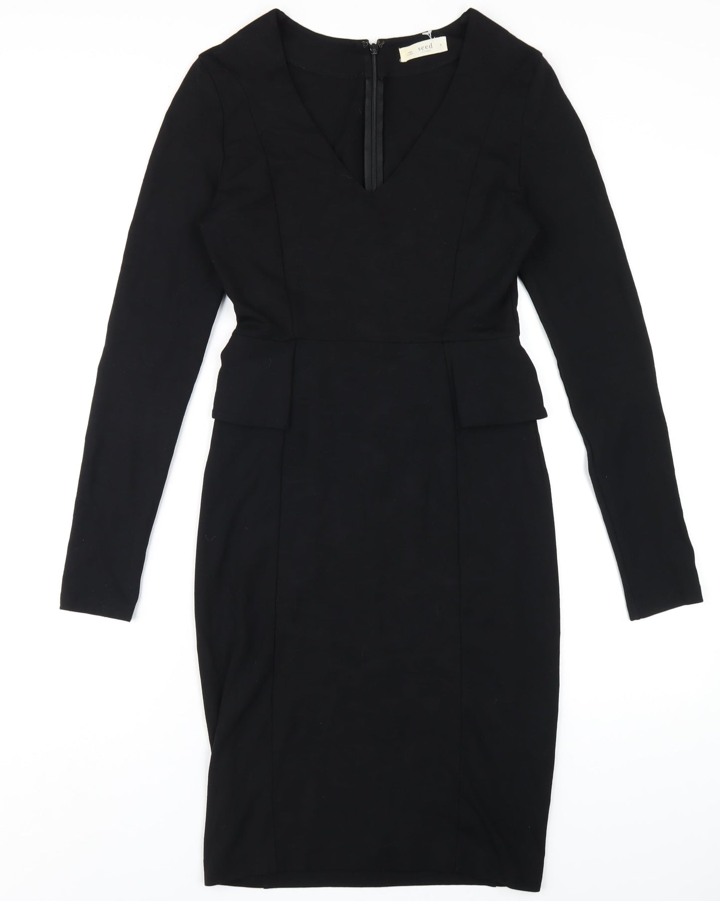 Seed Womens Black Viscose Pencil Dress Size S V-Neck Zip