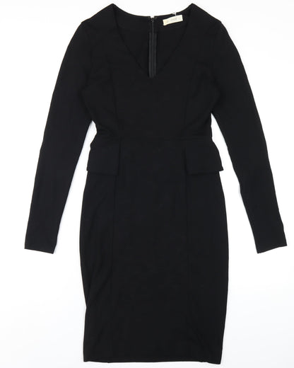 Seed Womens Black Viscose Pencil Dress Size S V-Neck Zip
