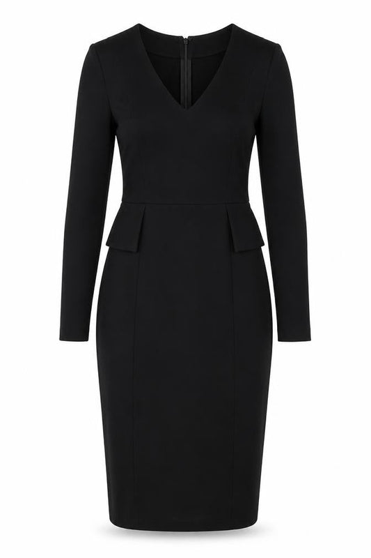 Seed Womens Black Viscose Pencil Dress Size S V-Neck Zip