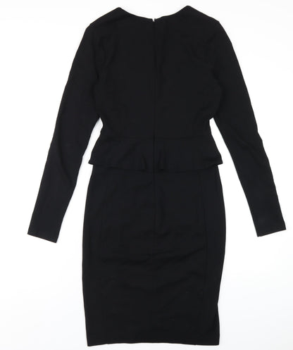 Seed Womens Black Viscose Pencil Dress Size S V-Neck Zip
