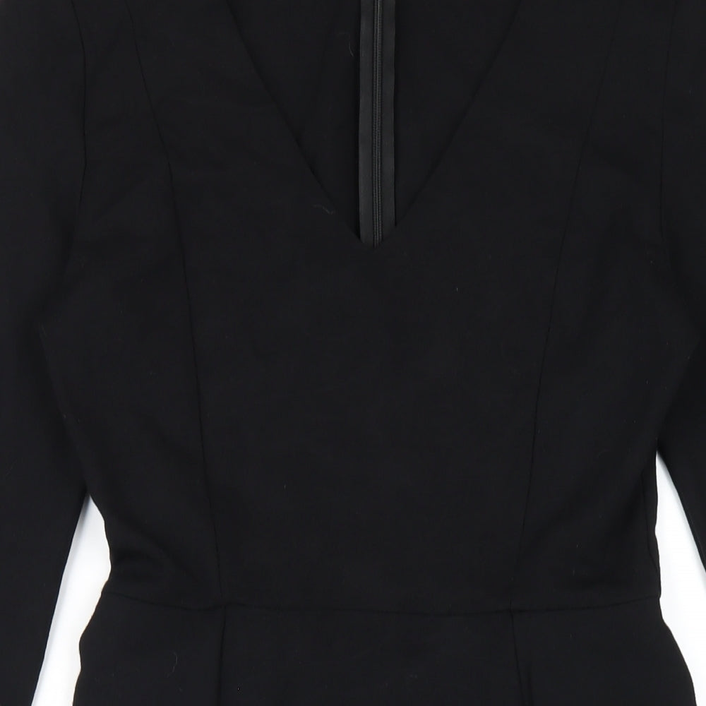 Seed Womens Black Viscose Pencil Dress Size S V-Neck Zip