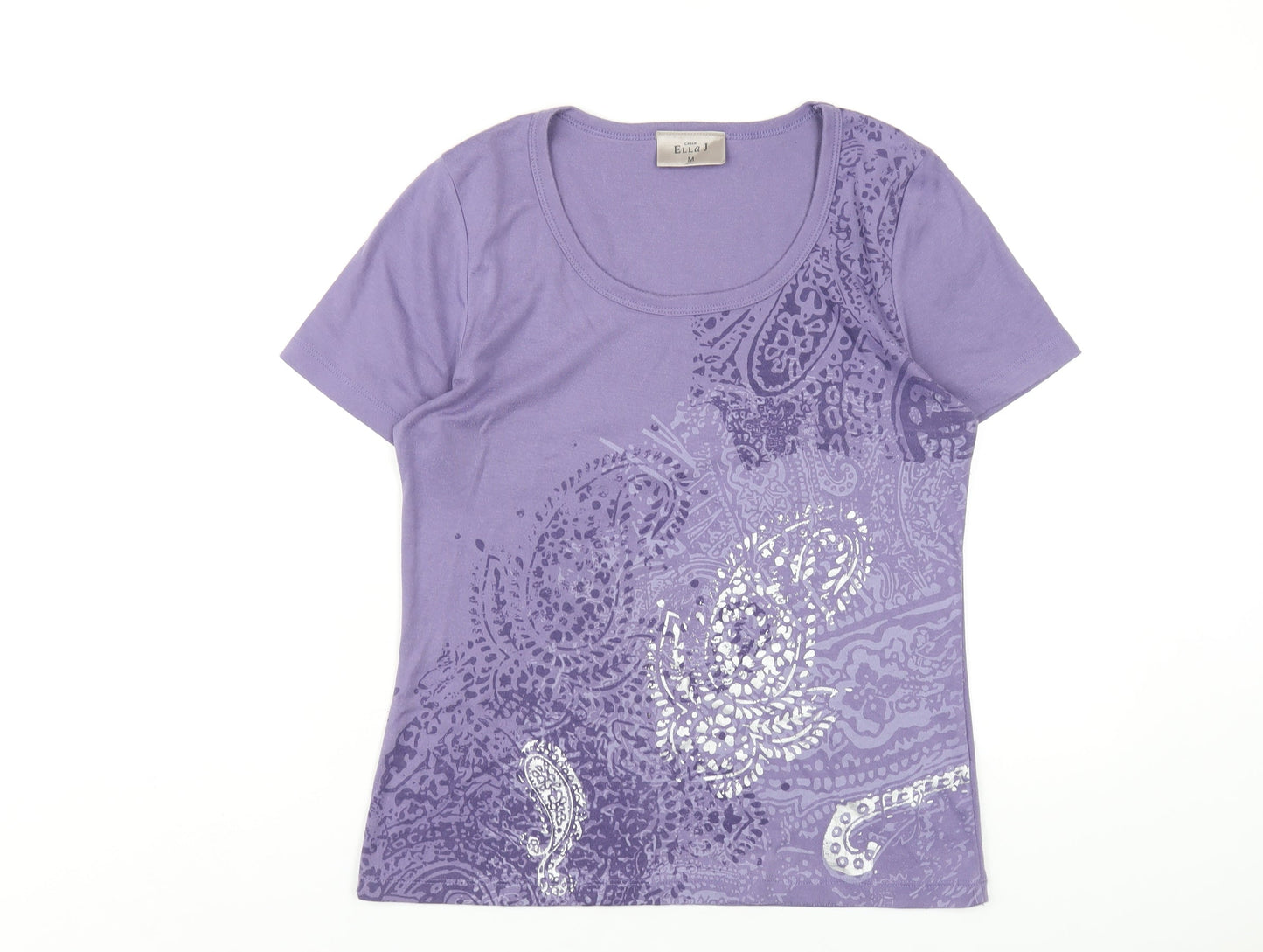 Ella J Womens Purple Polyester Basic T-Shirt Size M Roll Neck