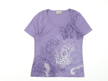 Ella J Womens Purple Polyester Basic T-Shirt Size M Roll Neck