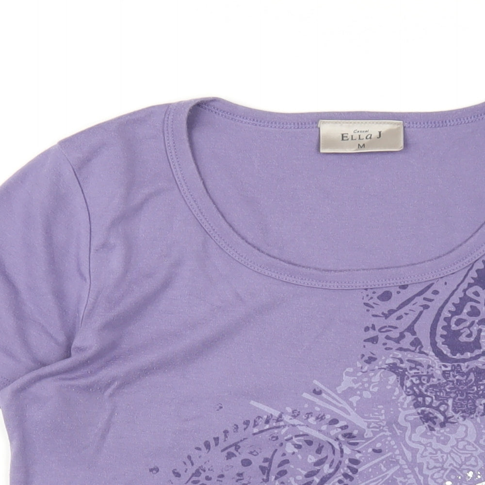 Ella J Womens Purple Polyester Basic T-Shirt Size M Roll Neck
