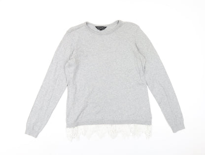 Dorothy Perkins Womens Grey Round Neck Cotton Pullover Jumper Size 12