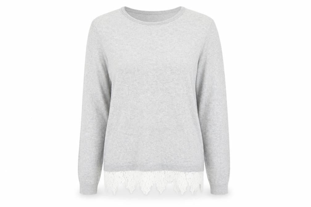 Dorothy Perkins Womens Grey Round Neck Cotton Pullover Jumper Size 12
