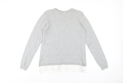 Dorothy Perkins Womens Grey Round Neck Cotton Pullover Jumper Size 12
