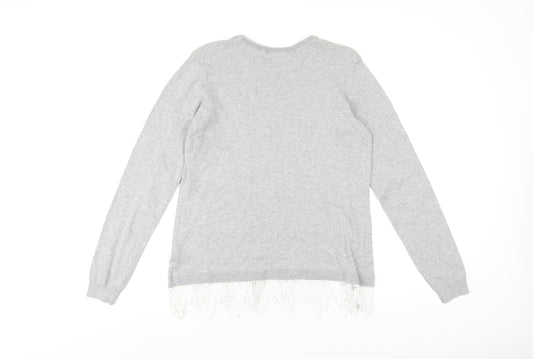 Dorothy Perkins Womens Grey Round Neck Cotton Pullover Jumper Size 12